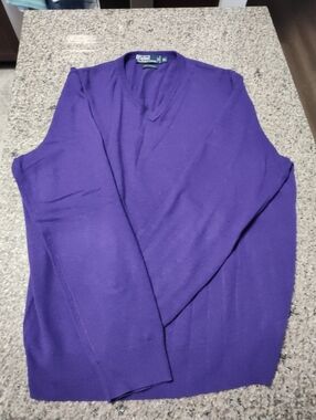 Vintage Ralph Lauren Purple Cashmere V-Neck Men's Sweater XL